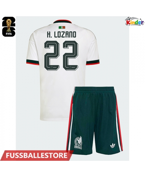 Günstige Mexiko Hirving Lozano #22 Auswärts Trikotsatzt Kinder WM 2026 Kurzarm (+ Kurze Hosen)